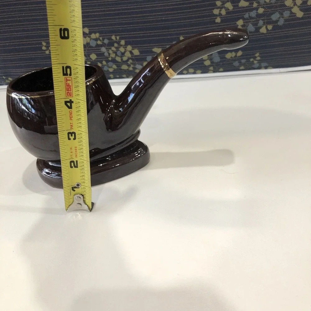 Ceramics Large Pipe Brown Glaze Oversized Pipe Sculpture Ashtray Planter MCM